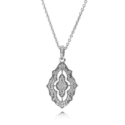 Sparkling Lace Pendant Necklace Clear CZ