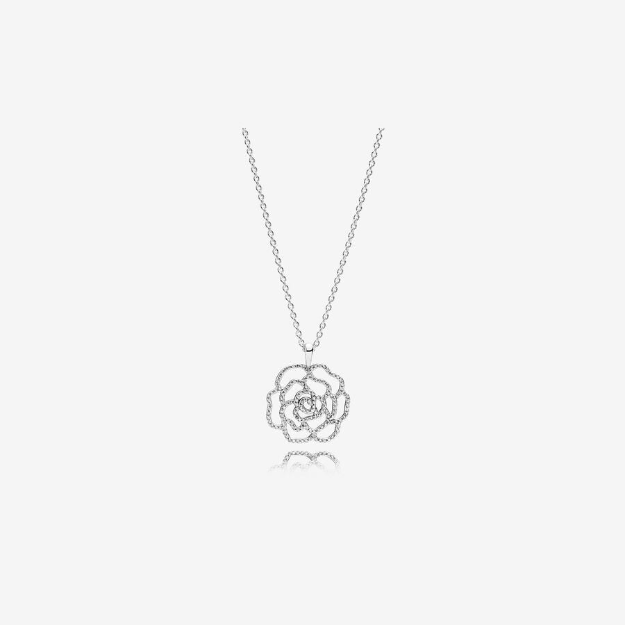 Shimmering Rose Pendant Necklace Clear CZ