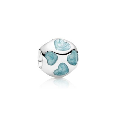 Hearts silver charm with blue enamel