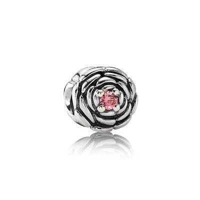 Blooming Rose Charm with Salmon CZ