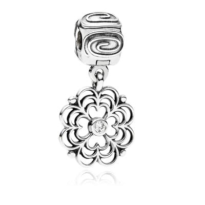 Sterling Silver & Cubic Zirconia Flower Dangle Clip