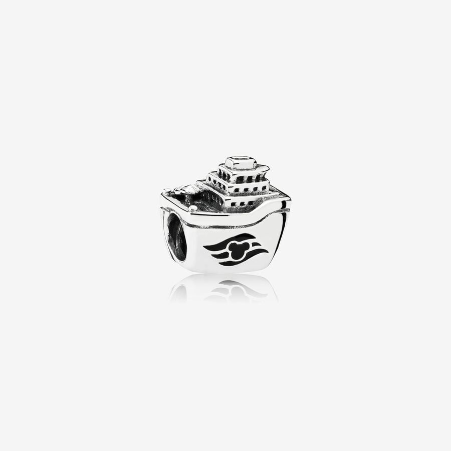 Disney Cruise Ship Sterling Silver Charm with Black Enamel