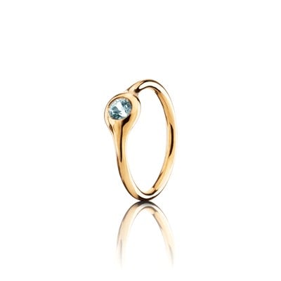 Ring 18K Gold, 1Pod, 4mm Aqua Topaz