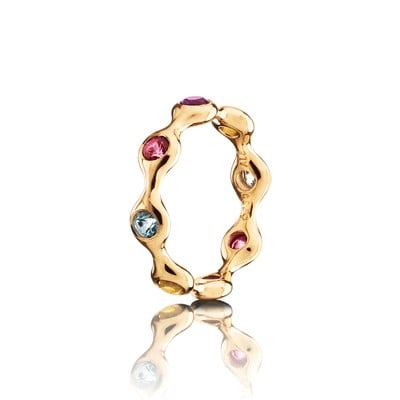 Ring, 18K Gold 6Pod, 3mm Aqua Topaz, Peridot, Amethyst, Red Topaz