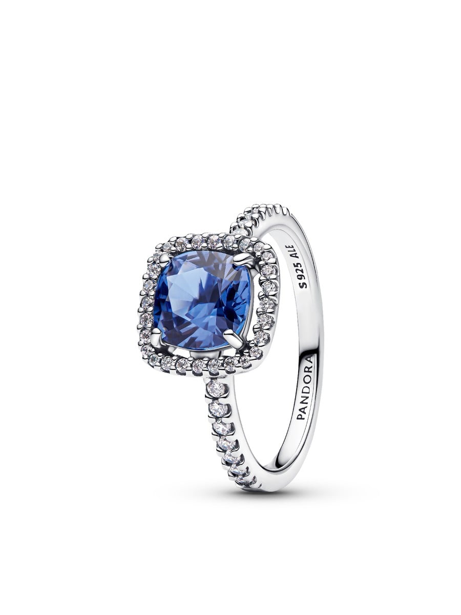 Sparkling Square Blue Halo Statement Ring