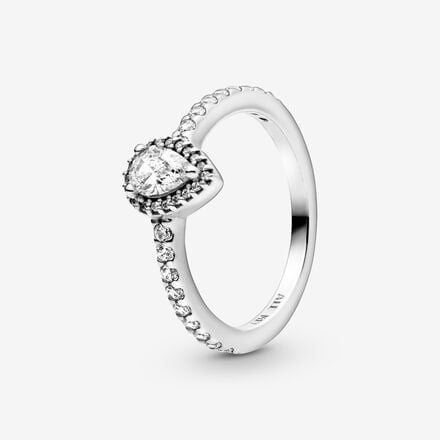 Classic Teardrop Halo CZ Ring