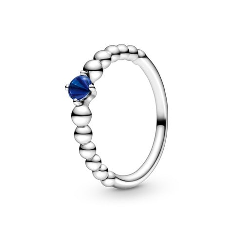 September Birthstone Sea Blue Metallic Bead Ring