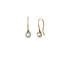 Earring, 18K Gold, 4mm Aqua Topaz Hook