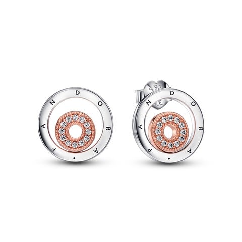 Pandora Signature Two Tone Logo Circles Stud Earrings