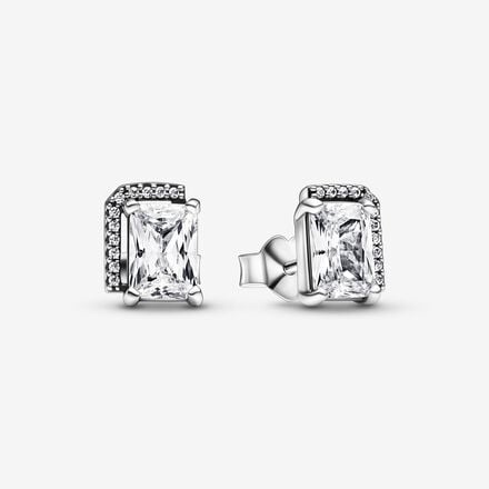 Rectangular Sparkling Halo Stud Earrings