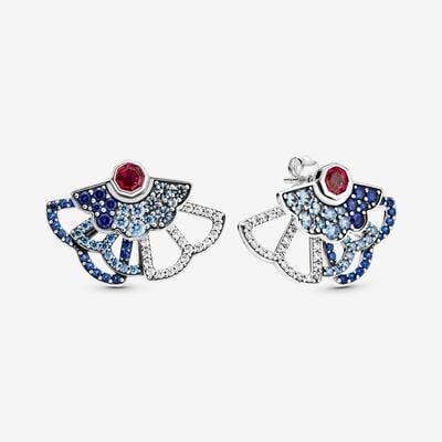 Blue & Pink Fan Statement Stud Earrings