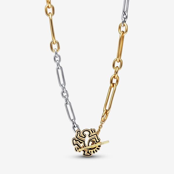 Keith Haring x Pandora Two Tone Twisted Figure T Bar Pendant Necklacee2808b