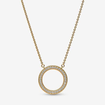 Pandora Signature Pave Hearts Circle Pendant Necklace