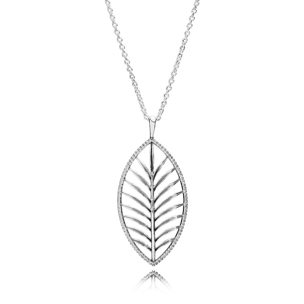 Tropical Palm Pendant Necklace Clear CZ