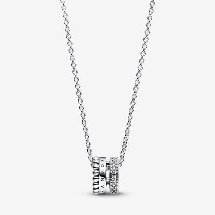 Pandora Signature Logo Pave Beads Pendant Necklace