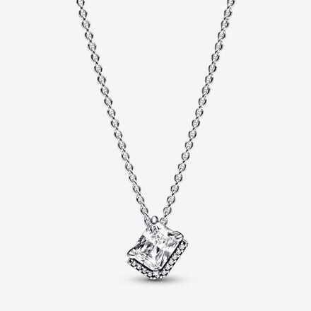 Rectangular Sparkling Halo Collier Necklace