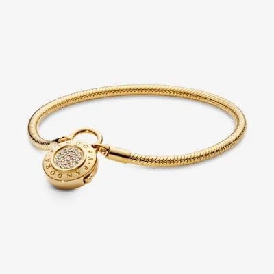 Pandora Moments Pave Padlock Clasp Snake Chain Bracelet