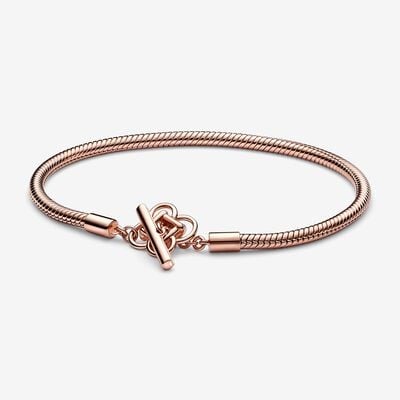 Pandora Moments Peace Knot T-Bar Snake Chain Bracelet (14k Rose Gold-Plated)