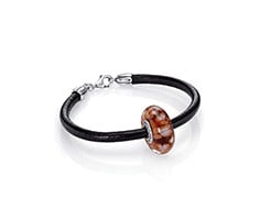 Leather bracelet, murano glass, coral