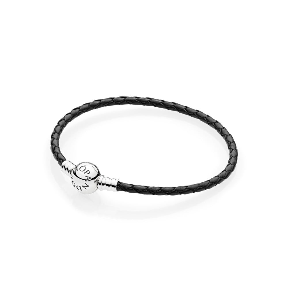 Moments Single Woven Leather Bracelet, Black