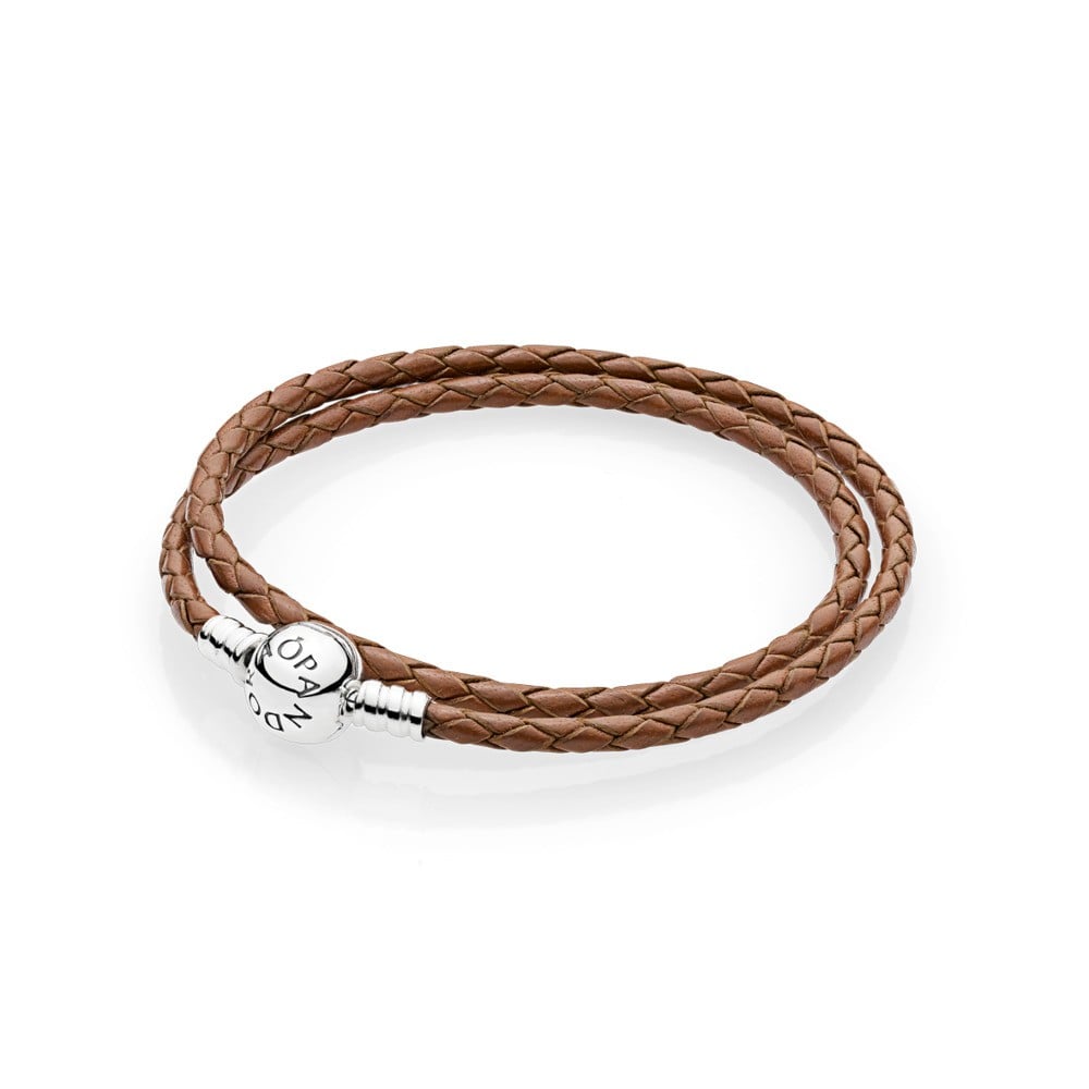 Brown Braided Double-Leather Charm Bracelet