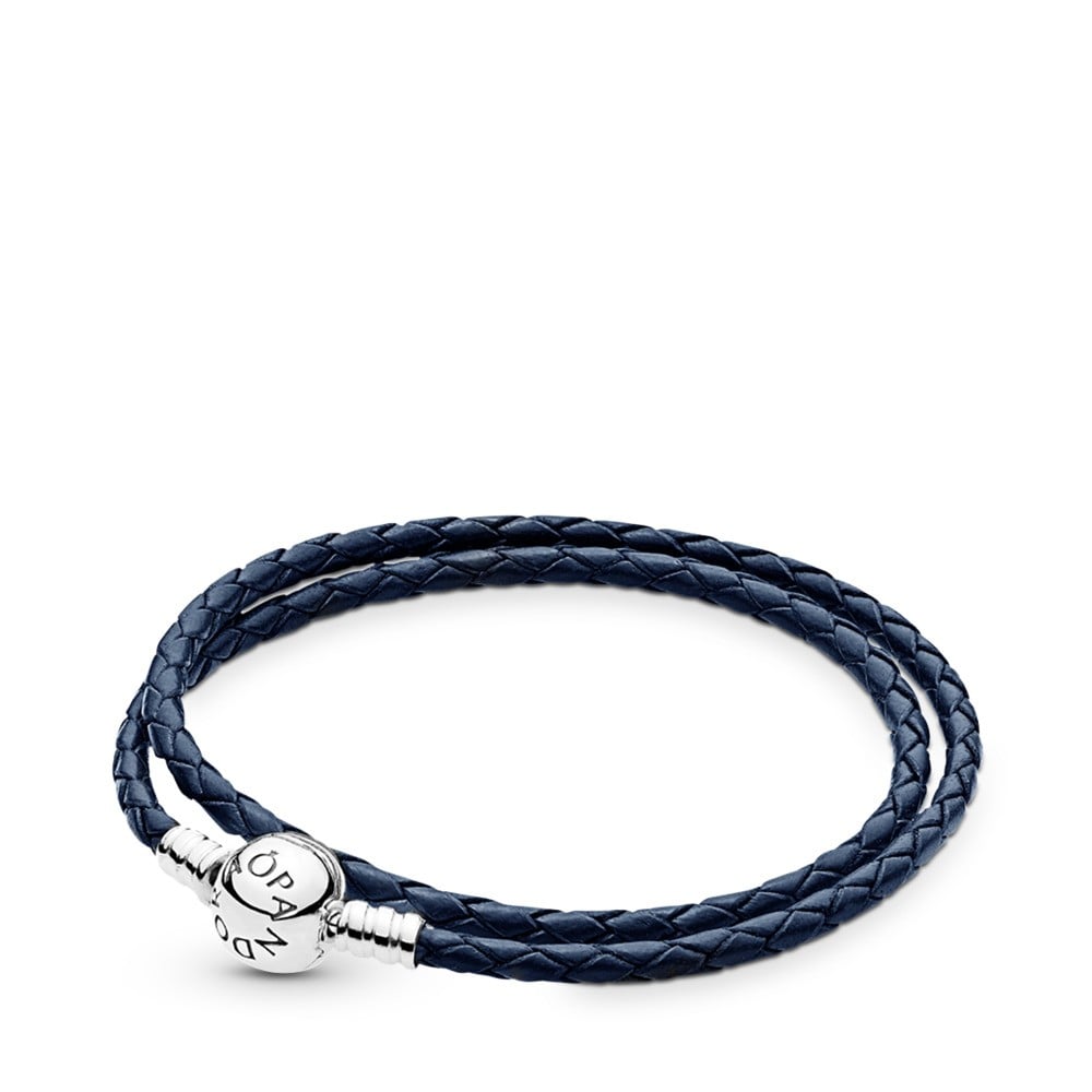Dark Blue Braided Double-Leather Charm Bracelet