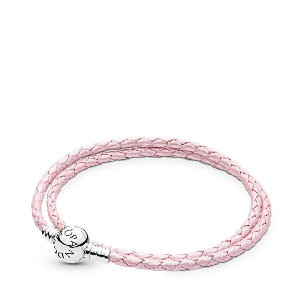 Pink Braided Double-Leather Charm Bracelet