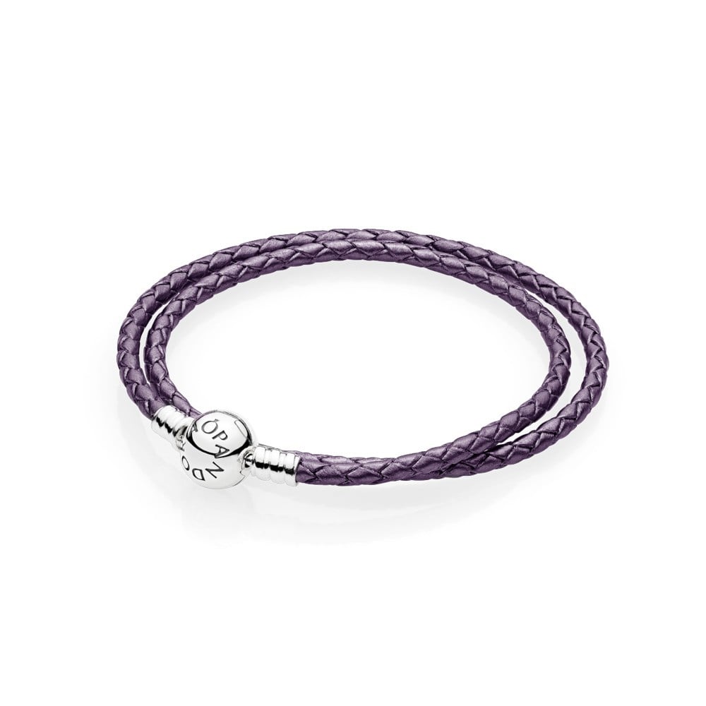Purple Braided Double-Leather Charm Bracelet