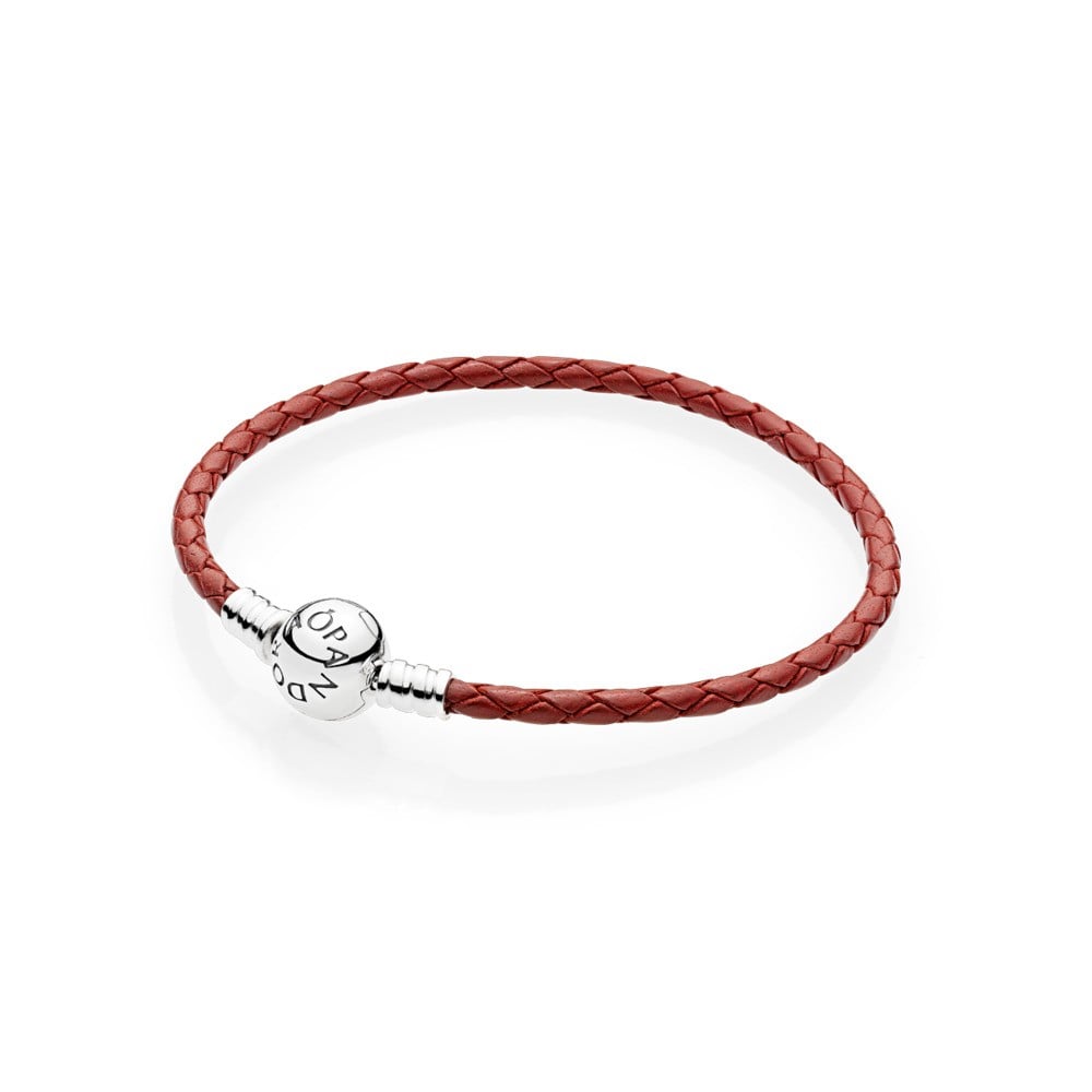Red Braided Leather Charm Bracelet