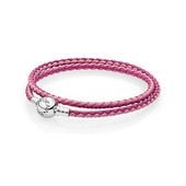 Mixed Pink Woven Double-Leather Charm Bracelet