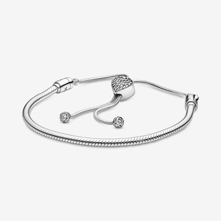 Pandora Moments Adjustable Snake Chain Bracelet with Pavé Heart Clasp