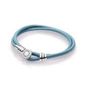 Pandora Turquoise Double Leather Bracelet, Clear CZ 597194CTQ-D 597194 — photo 1 sur 1