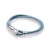 Turquoise Double Leather Bracelet, Clear CZ