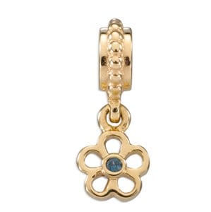 14K Gold Flower Path Blue Topaz Charm