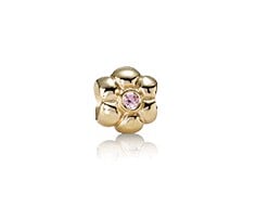 14K Gold Flower with Pink CZ Charm