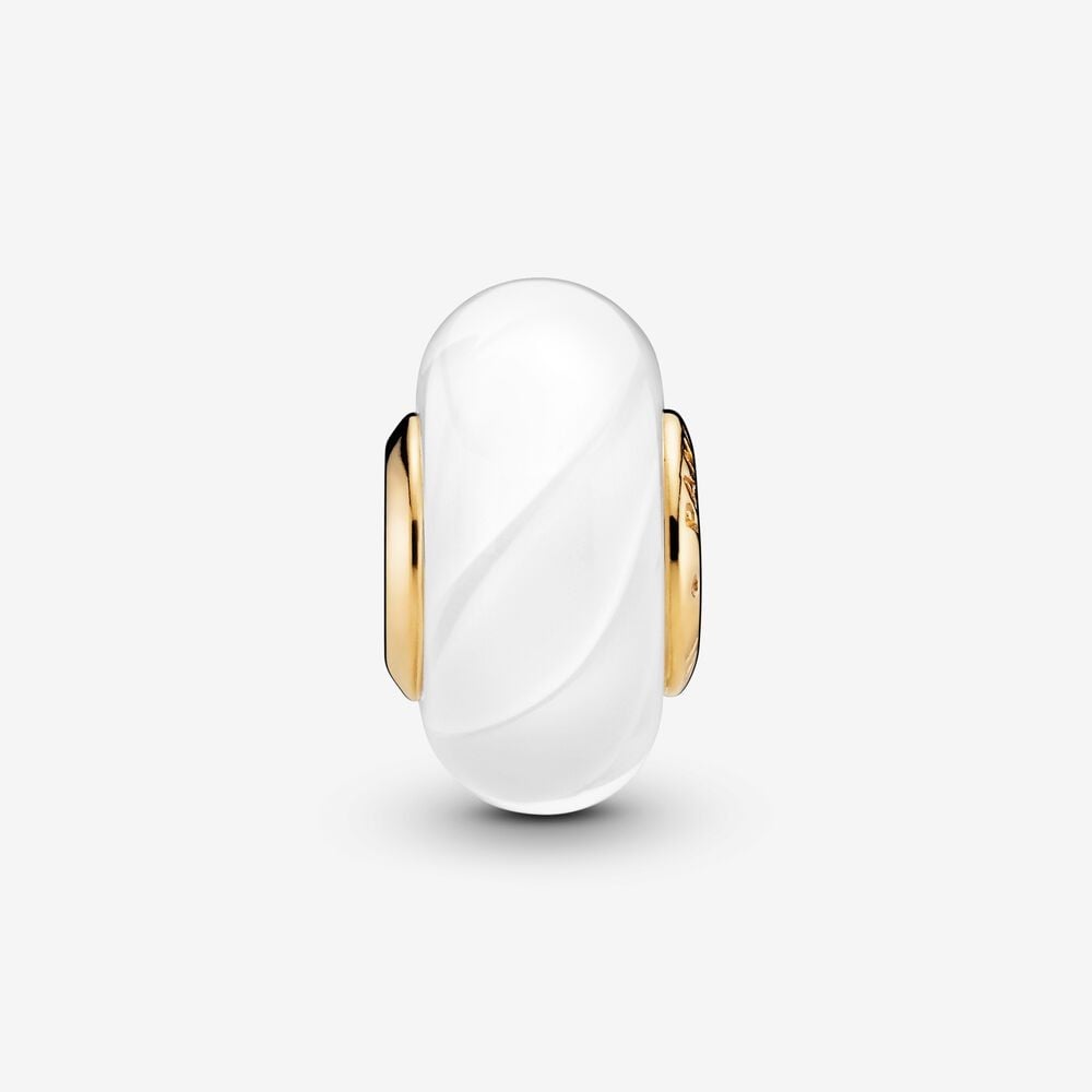 Wavy White Murano Glass Charm